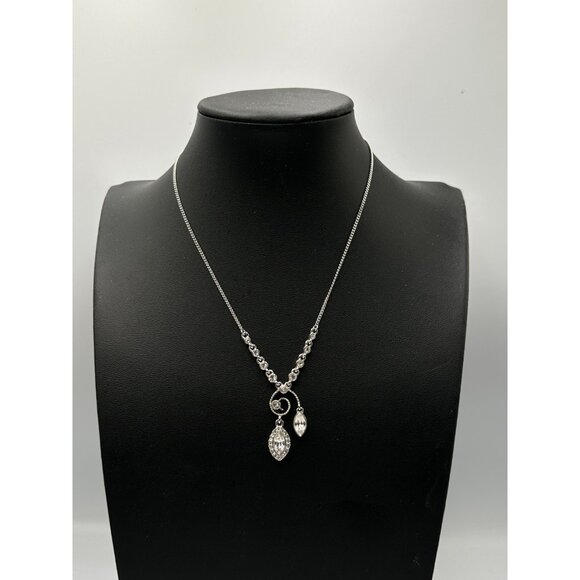 Givenchy Necklace Silver Tone Rhinestone Crystal Swirl Drop Pendant 16.5 Inch - Picture 2 of 9